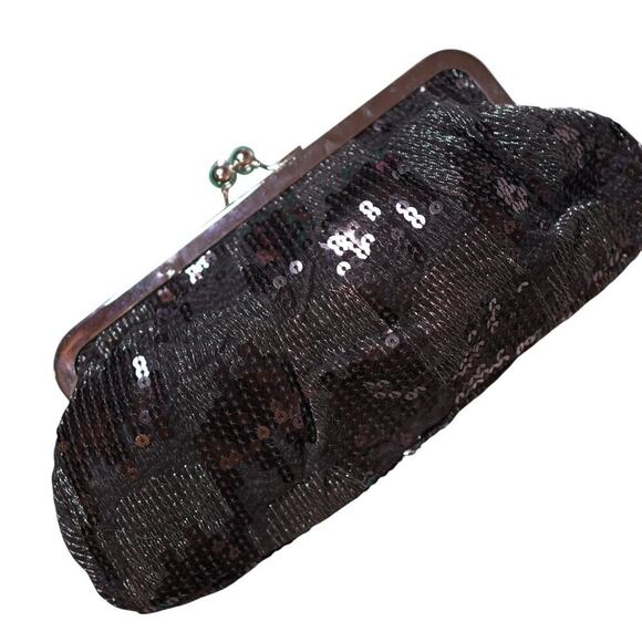 Black Clutch Satin Sequin 2 Chain Straps Xbody Shoulder Bag Holiday Party NWT - Picture 5 of 11